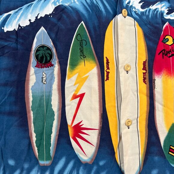 Paradise Found Shirt Mens 2XL XXL Blue Hawaiian Surfboard Surfer Print Button Up - Picture 3 of 14